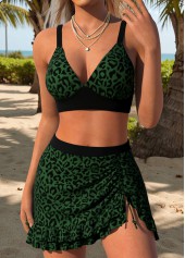 Olive Green Mid Waisted Ruffle Leopard Bikini Set | thumb picture 