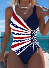 American Flag Navy Patchwork One Piece Swimwear