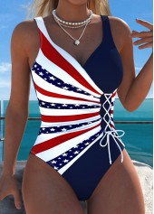 American Flag Navy Patchwork One Piece Swimwear | thumb picture 