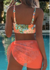 Coral Three-piece Bowknot Tribal Print Bikini Set | thumb picture 