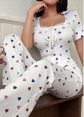 White Heart Print Short Sleeve Lounge Top and Pants | thumb picture 