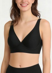 Black Seamless Soft V Neck Bra