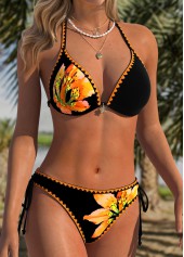 Orange Mid Waisted Adjustable Tie Floral Print Bikini Set | thumb picture 