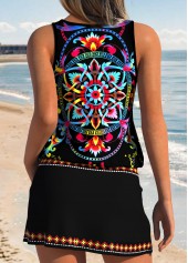 Black Mid Waisted Two-piece Tribal Print Tankini Set | thumb picture 