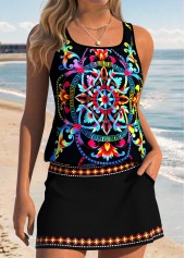 Black Mid Waisted Two-piece Tribal Print Tankini Set | thumb picture 