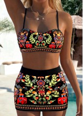 Black High Waisted Tribal Print Bikini Set