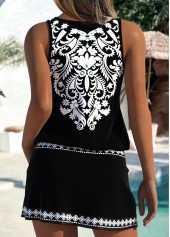 Black Mid Waisted Tummy Coverage Tribal Print Tankini Set | thumb picture 