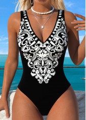 Black Ruched/shirred Tribal Print One Piece Swimwear