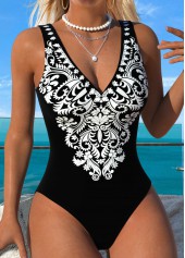 Black Ruched/shirred Tribal Print One Piece Swimwear | thumb picture 