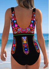 Black Tummy Coverage Tribal Print One Piece Swimwear | thumb picture 