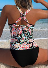Black Mid Waisted Ruched Paisley Print Tankini Set | thumb picture 
