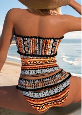 Orange Mid Waisted Patchwork Tribal Print Tankini Set | thumb picture 