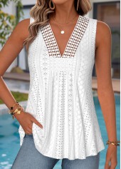 White Patchwork Sleeveless V Neck Tank Top
