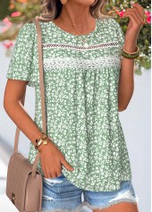 Light Green Floral Print Curved Hem T Shirt | thumb picture 