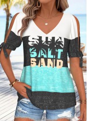 Multi Color Tie Short Sleeve V Neck T Shirt