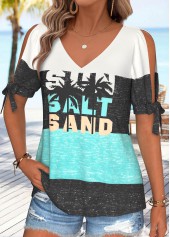 Multi Color Tie Short Sleeve V Neck T Shirt | thumb picture 