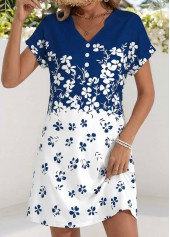 Blue Floral Print Short Tummy Coverage V Neck Dress | thumb picture 