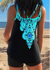 Cyan Mid Waisted Curved Hem Tribal Print Tankini Top-No Bottom | thumb picture 