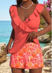Coral Mid Waisted Ruffle Marine Life Print Tankini Set | thumb picture 