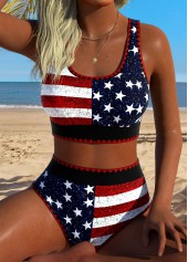American Flag Multi Color Mid Waisted Bikini Set