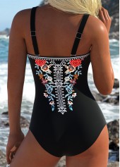 Black Random Floral Print One Piece Swimwear | thumb picture 