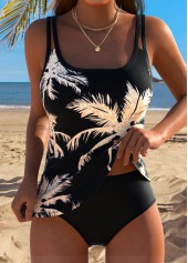 Black Mid Waisted Curved Hem Tankini Top-No Bottom
