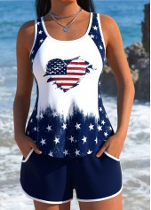 American Flag Navy Mid Waisted Patchwork Tankini Set
