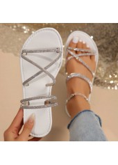 Silvery White Round Toe Falt Sandals