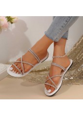Silvery White Round Toe Falt Sandals | thumb picture 