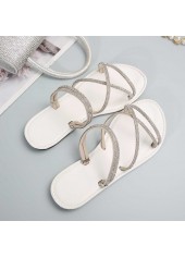 Silvery White Round Toe Falt Sandals | thumb picture 
