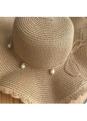 Light Camel Pearl Visor Straw Hat | thumb picture 
