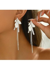 White Color Leaf Alloy Detail Earrings