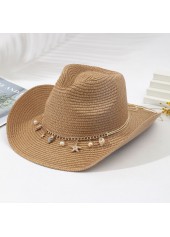 Dark Camel Shell Detail Wide-brimmed Hat