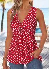 Red Polka Dot Twist Sleeveless V Neck Tank Top | thumb picture 