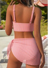 Red Low Waisted Three-piece Gingham Print Bikini Set | thumb picture 