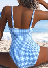 Light Blue Bowknot Gingham Print One Piece Swimwear | thumb picture 
