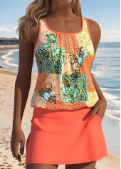 Orange Mid Waisted Two-piece Tribal Print Tankini Set | thumb picture 