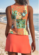 Orange Mid Waisted Two-piece Tribal Print Tankini Set | thumb picture 