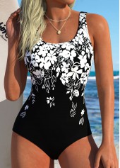 Black Wrap Floral Print One Piece Swimwear