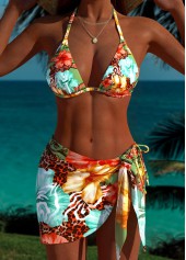 Multi Color Low Waisted Three-piece Floral Print Bikini Set