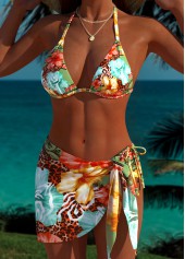 Multi Color Low Waisted Three-piece Floral Print Bikini Set | thumb picture 