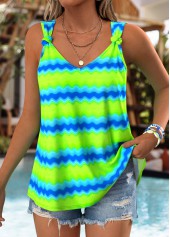 Neon Green Geometric Print Tie Strappy Tank Top