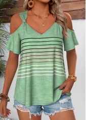 Grass Green Multi Stripe Print Twist T Shirt