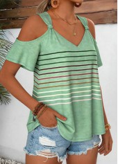 Grass Green Multi Stripe Print Twist T Shirt | thumb picture 