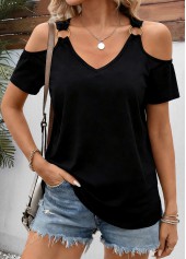 Black Tummy Coverage Short Sleeve V Neck T Shirt
