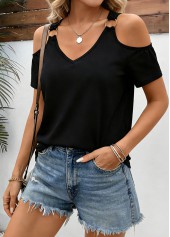 Black Tummy Coverage Short Sleeve V Neck T Shirt | thumb picture 