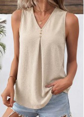Light Coffee Pleated Sleeveless V Neck Tank Top | thumb picture 