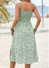 Green Ditsy Floral Print Smocked Strappy Scoop Neck Dress | thumb picture 