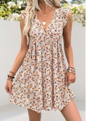 White Ditsy Floral Print Short Pleated A Line Dress