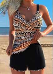 Multi Color Mid Waisted Tribal Print Tankini Set
